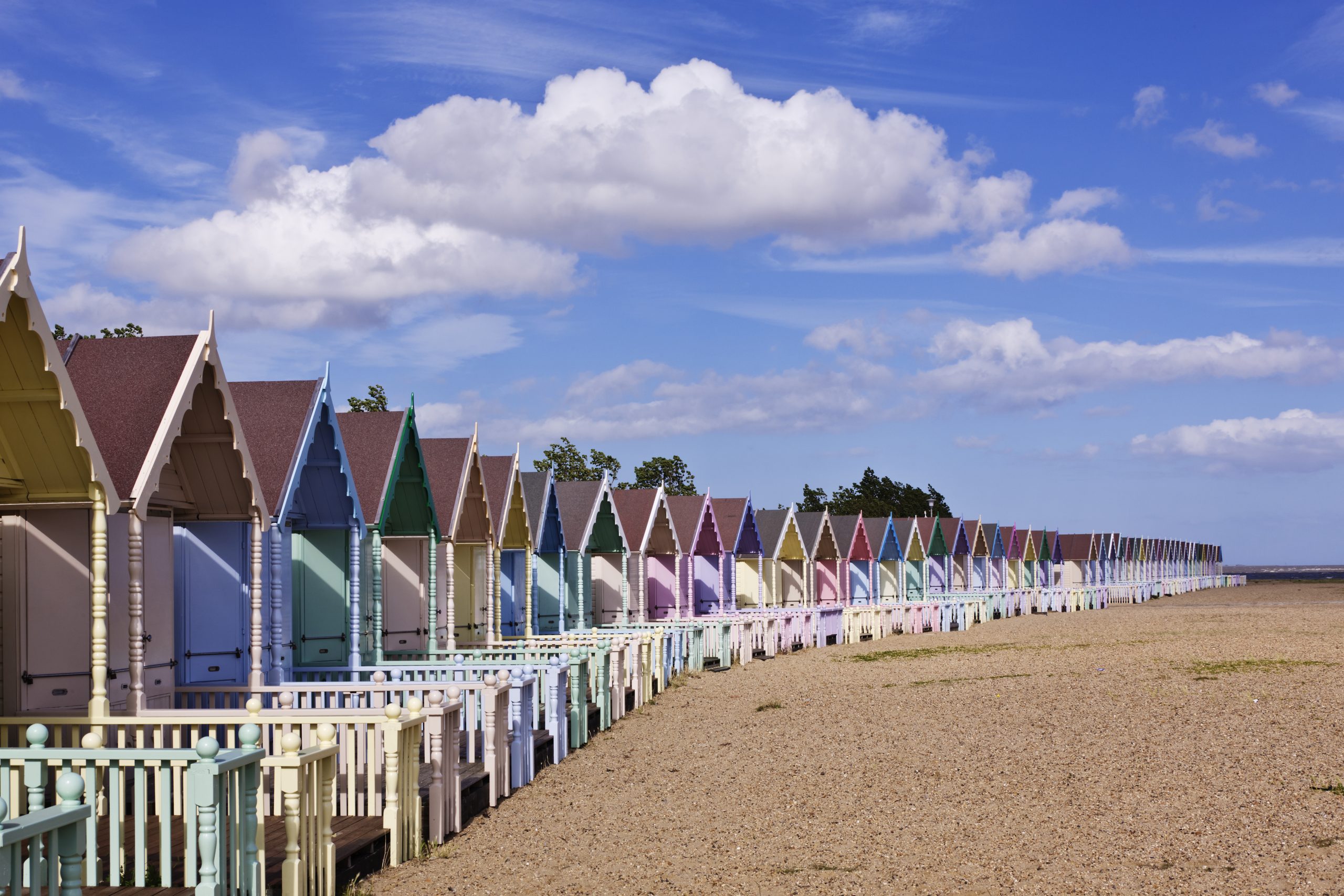 Mersea Island, Essex, England,Row of Colorful Beach Homes